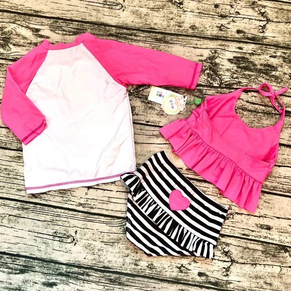 🎁 Super Cute Pink Girls 3 Pcs Bathing Suit_3-4T